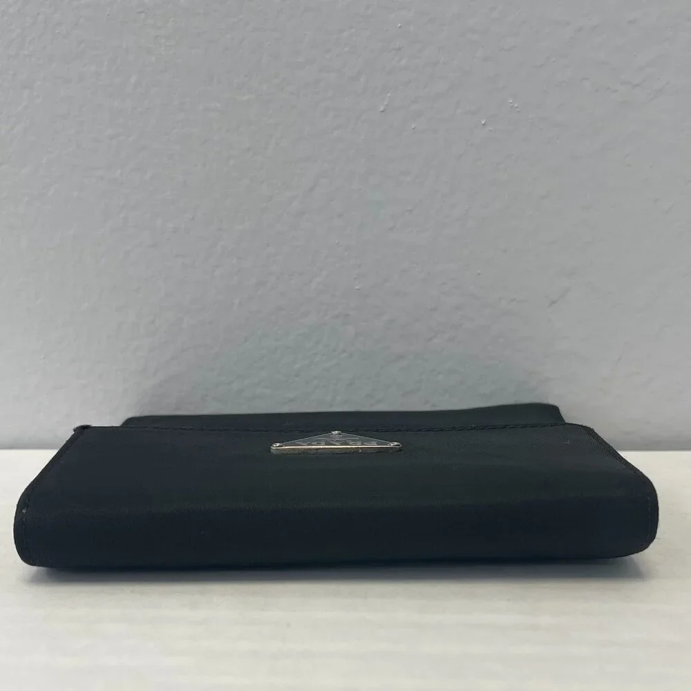PRADA Tessuto Nylon Compact Tri-Fold Wallet in Black - Preowned